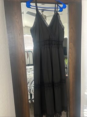 Shein Black Lace-Trim Maxi Dress XL